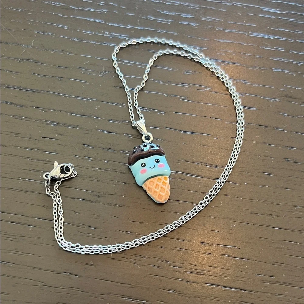 Charming Ice Cream Pendant Necklace in Blue and Brown